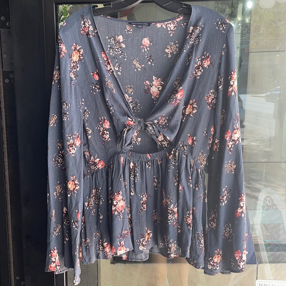 Floral tie front American Eagle top